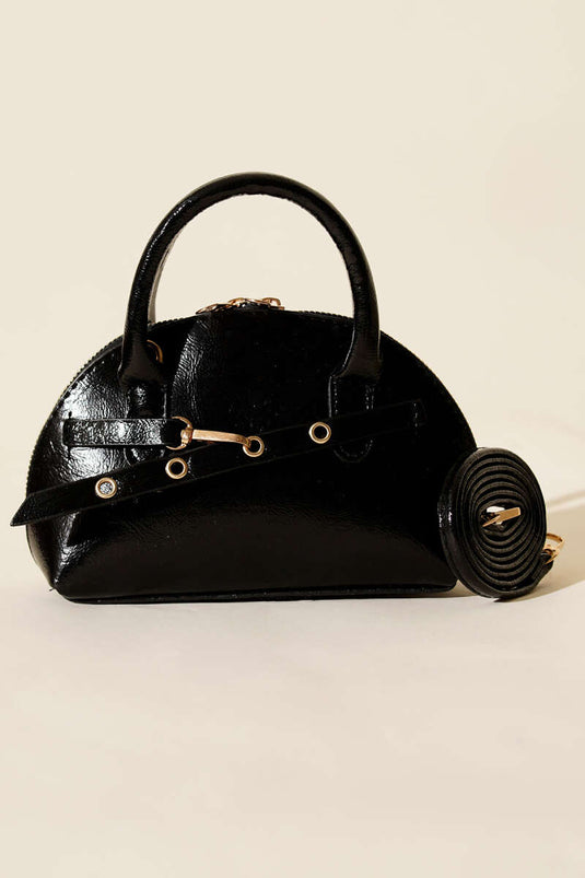 Fermuarlı Oval Mini El Çanta Siyah
