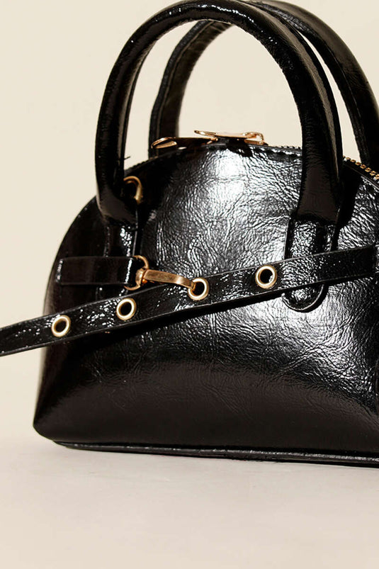 Fermuarlı Oval Mini El Çanta Siyah