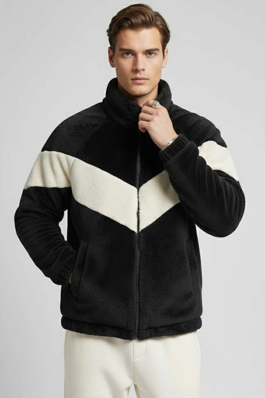 Veste en peluche pour homme avec fermeture éclair, noire