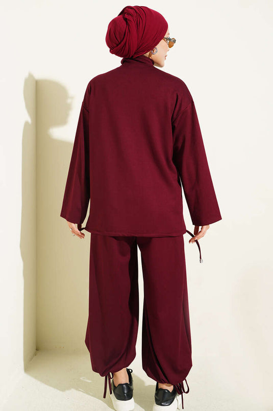Ensemble Pantalon À Fermeture Éclair Et Châle Bordeaux