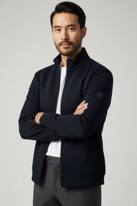 Cardigan da uomo in scuba con cerniera, blu navy