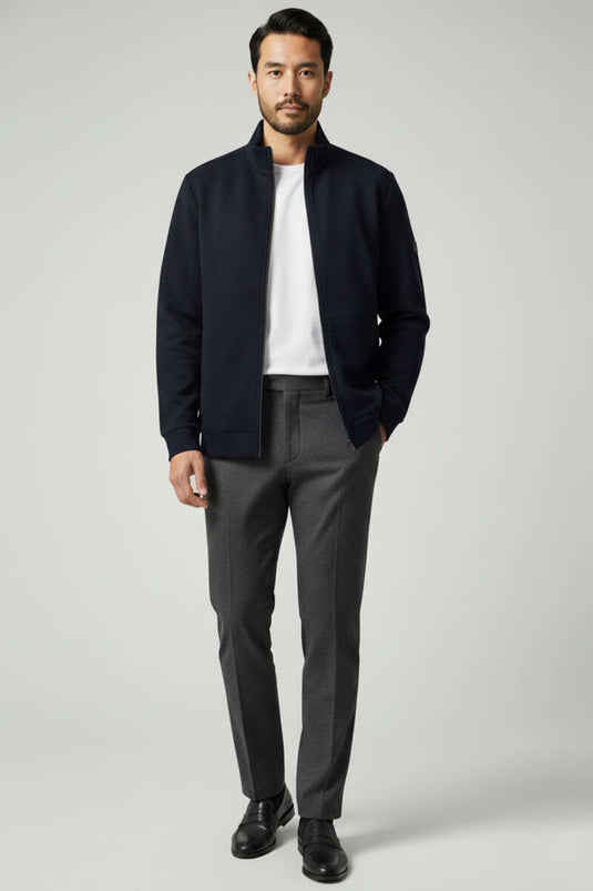 Cardigan da uomo in scuba con cerniera, blu navy