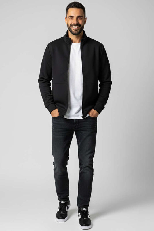 Cardigan da uomo in scuba con cerniera, nero