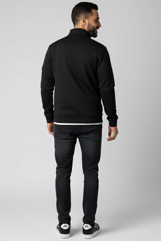 Cardigan da uomo in scuba con cerniera, nero