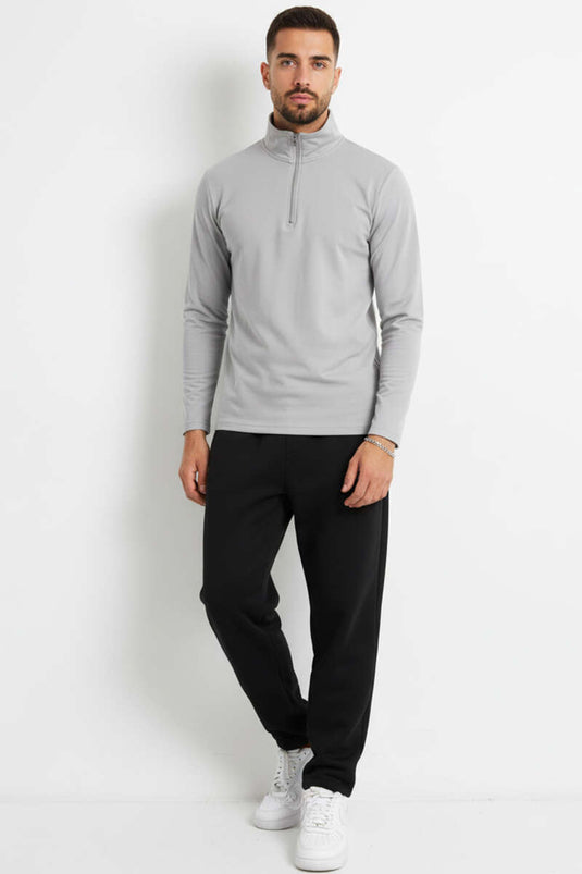 Fermuarlı Scuba Erkek Sweatshirt Gri