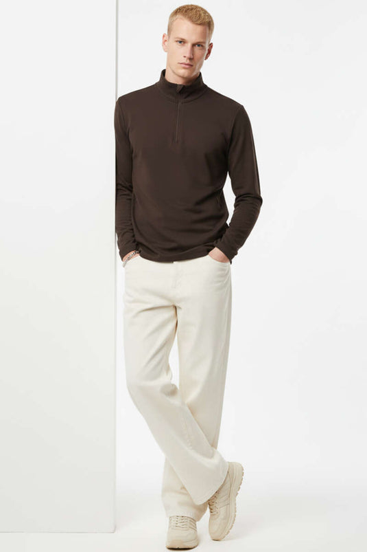 Fermuarlı Scuba Erkek Sweatshirt Kahve