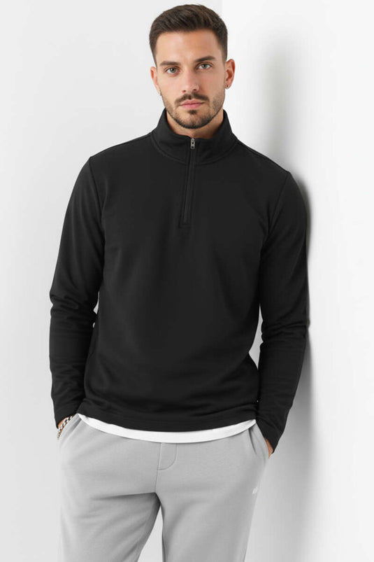 Fermuarlı Scuba Erkek Sweatshirt Siyah