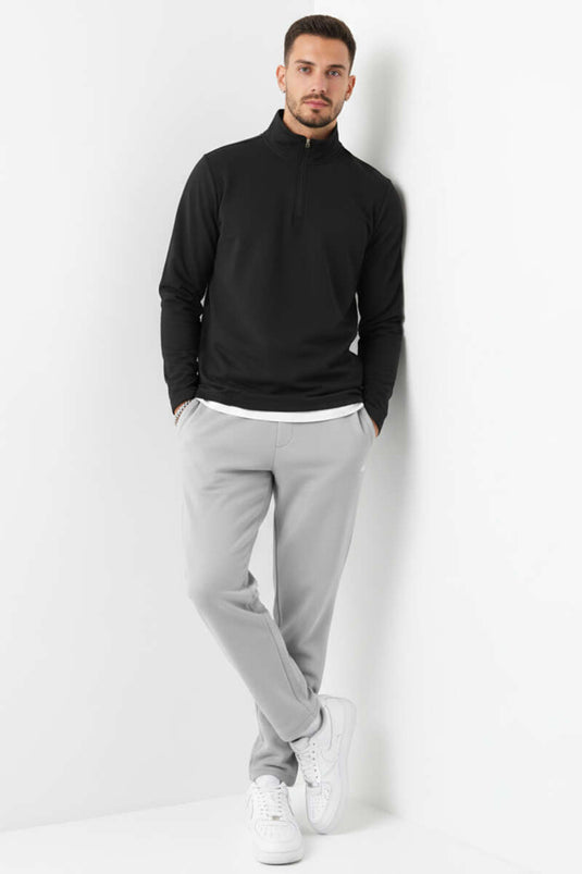 Fermuarlı Scuba Erkek Sweatshirt Siyah