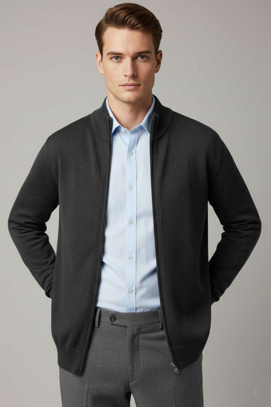 Thessaloniki Herren-Strickjacke mit Reißverschluss, Anthrazit