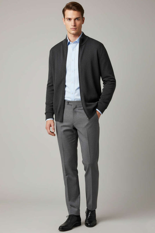 كارديجان رجالي بسحاب من طراز ثيسالونيكي، لون أنثراسيت