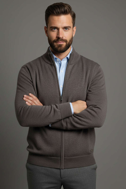 Herren-Strickjacke mit Reißverschluss in Braun (Selanik-Stil)