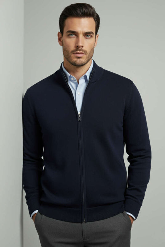 Cardigan Thessaloniki con cerniera da uomo, blu navy