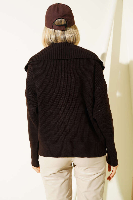 Cardigan con cerniera e motivo a coste, marrone