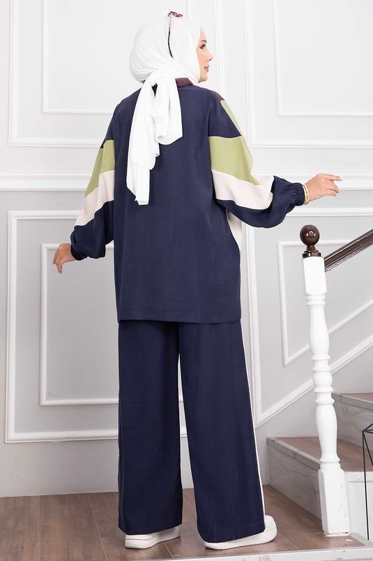 Completo Giacca Sportiva Con Cerniera E Pantaloni Blu Navy