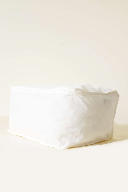 حقيبة تخزين كنزات صوفية بيضاء اللون بسحاب مصنوعة من قماش غير منسوج