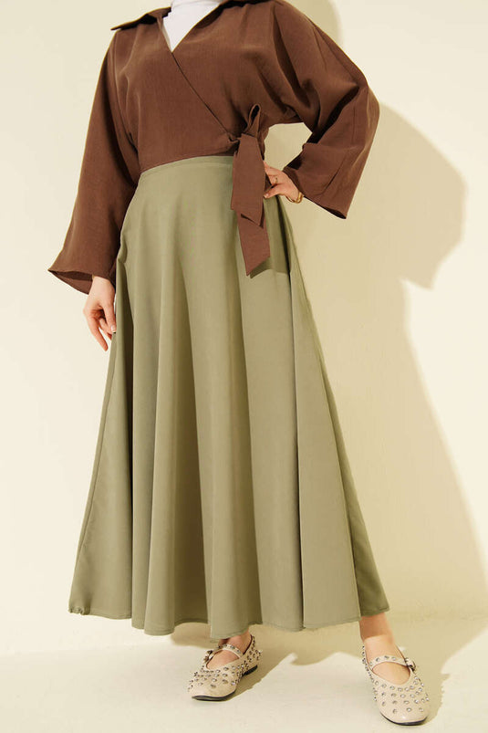 Zippered Tencel Flared Skirt in Pistachio Green