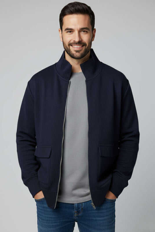 كارديجان رجالي محبوك بسحاب، أزرق داكن