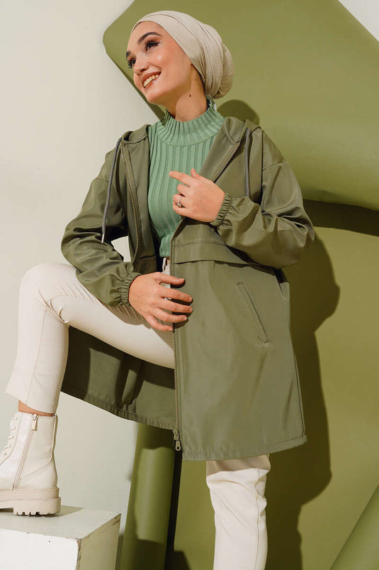 Zippered Raincoat Khaki