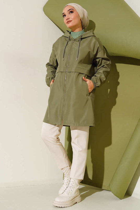 Zippered Raincoat Khaki