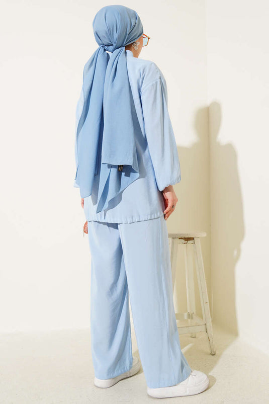 Zweiteiliger Anzug mit Seitentasche und Reißverschluss, Babyblau