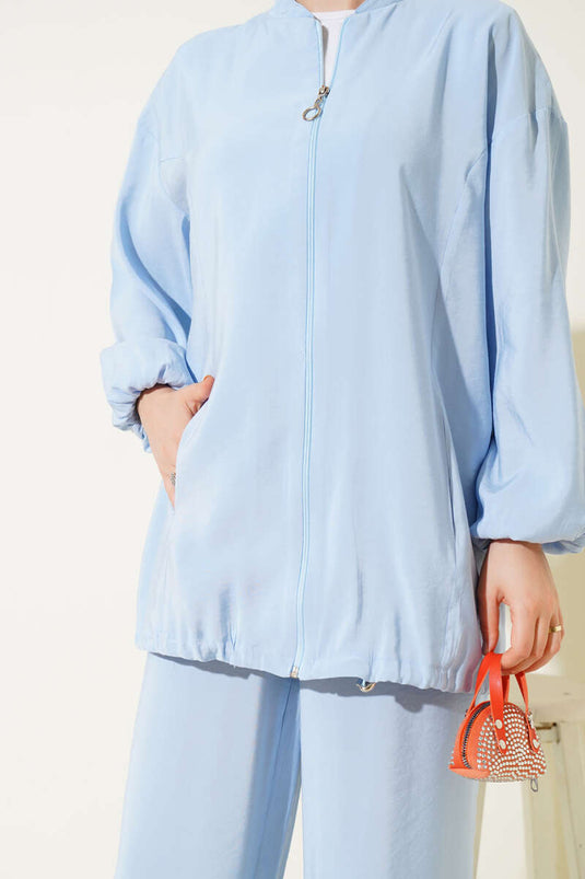 Zweiteiliger Anzug mit Seitentasche und Reißverschluss, Babyblau