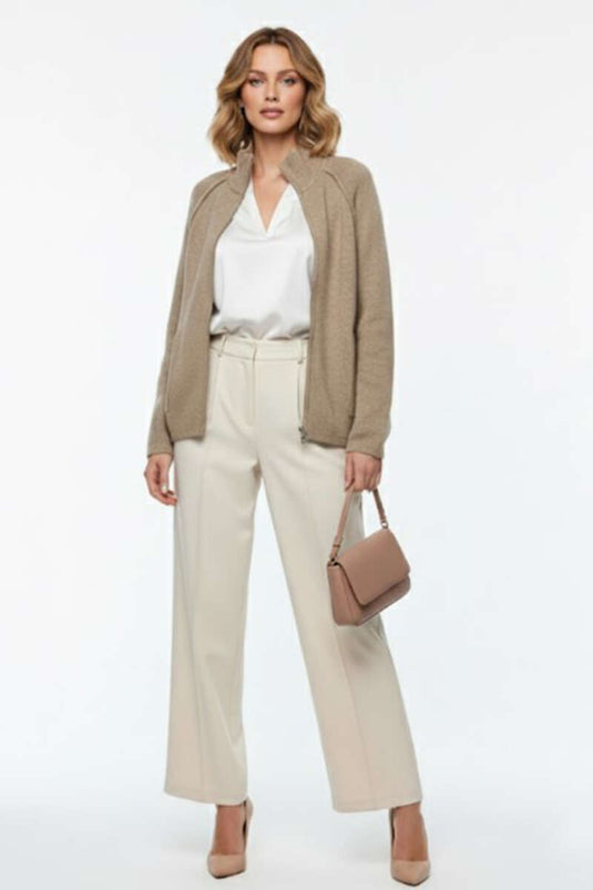 Strickjacke mit Reißverschluss und halbem Kragen, Farbe Nerz