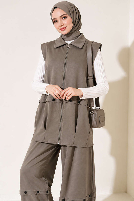 Zippiertes Weste- Und Loysha-Set In Khaki