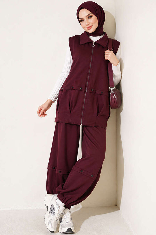 Ensemble Deux Pièces Violet Avec Fermeture Éclair Et Ceinture