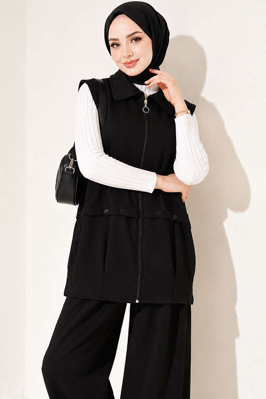 Completo Loysha Con Gilet E Zip In Nero