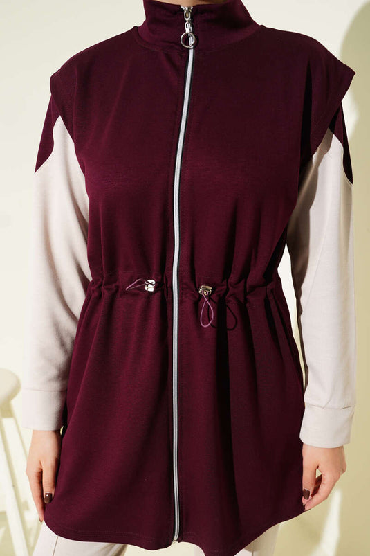 Ensemble trois pièces Loisha avec gilet zippé, bordeaux