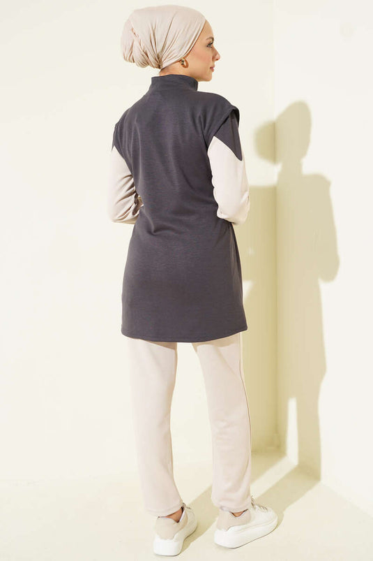 Ensemble trois pièces Loisha avec gilet zippé, gris fumé