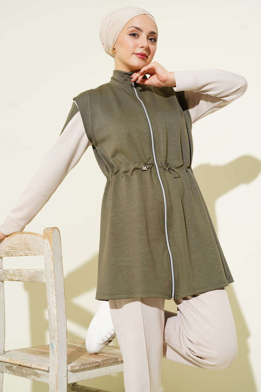 Ensemble trois pièces Loisha avec gilet zippé, kaki