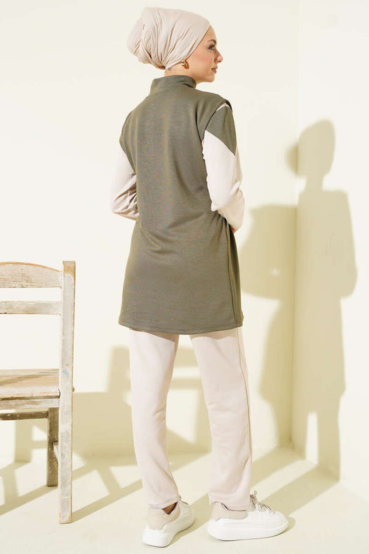 Ensemble trois pièces Loisha avec gilet zippé, kaki