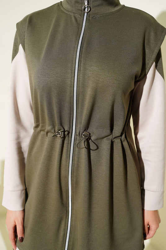 Fermuarlı Yelekli Loyşa Üçlü Takım Haki