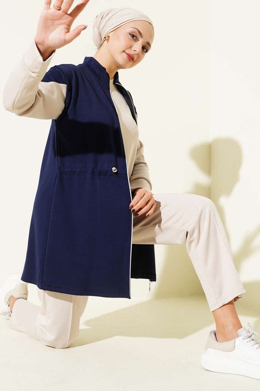 Fermuarlı Yelekli Loyşa Üçlü Takım Lacivert