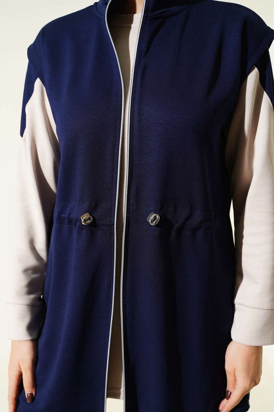 Fermuarlı Yelekli Loyşa Üçlü Takım Lacivert