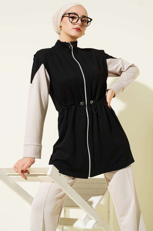 Ensemble trois pièces Loisha avec gilet zippé, noir