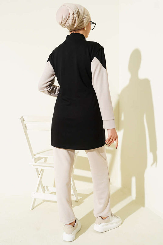 Ensemble trois pièces Loisha avec gilet zippé, noir