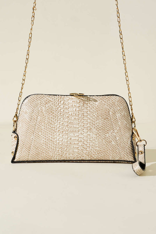 Zippered Chain Strap Bag, Beige