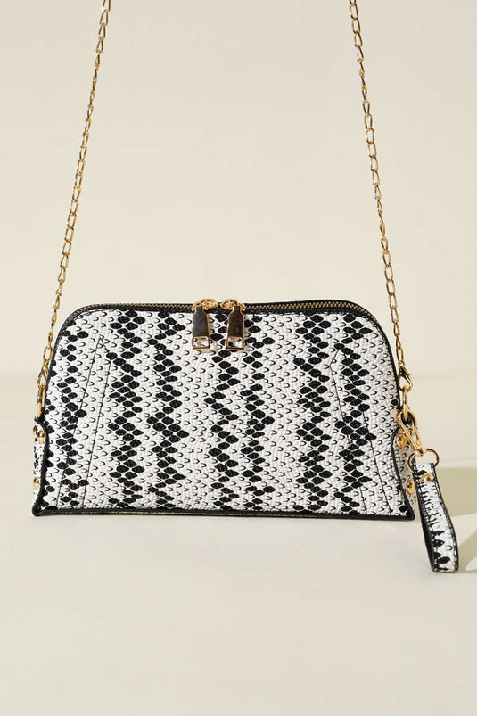 Sac blanc à fermeture éclair et bandoulière chaîne