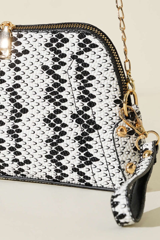 Sac blanc à fermeture éclair et bandoulière chaîne