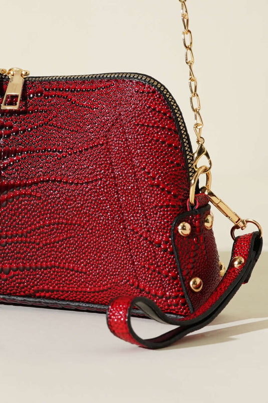 Sac à bandoulière chaîne zippée à motif serpent bordeaux