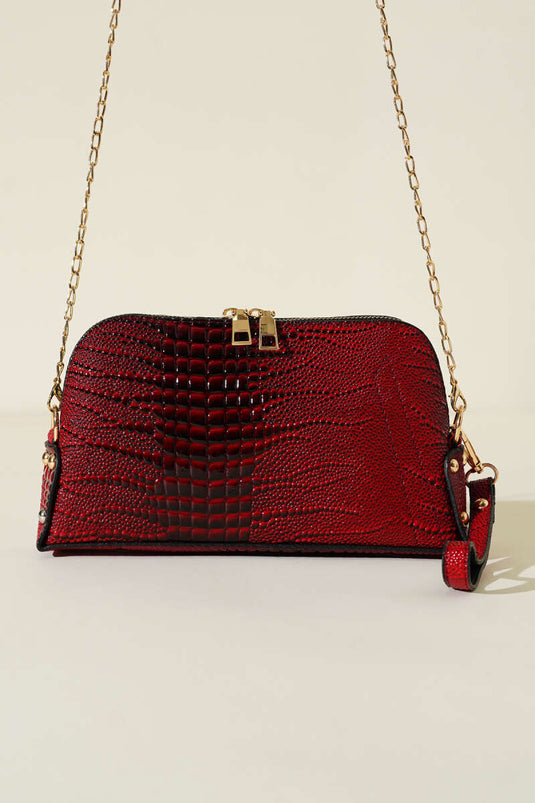 Sac à bandoulière chaîne zippée à motif serpent bordeaux