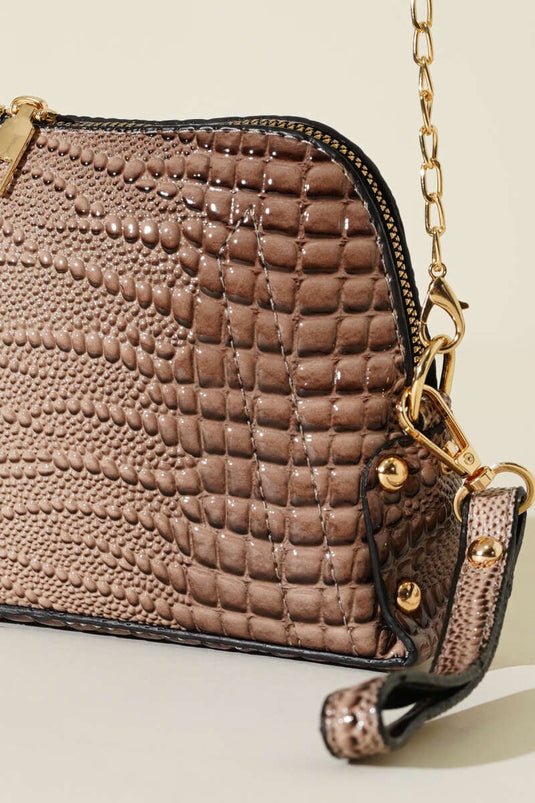 Camel Zippered Chain Strap Bag
