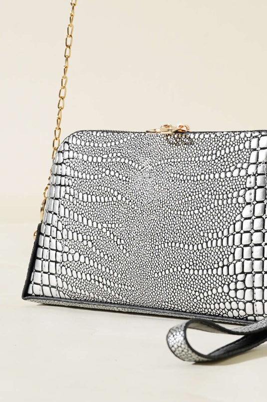 Zippered Chain Shoulder Bag Gray