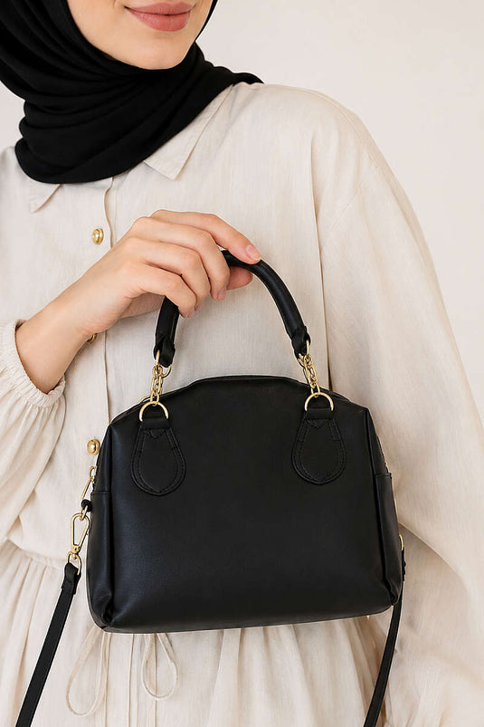 Sac À Main Femmes Noir Avec Chaîne Et Fermeture Éclair