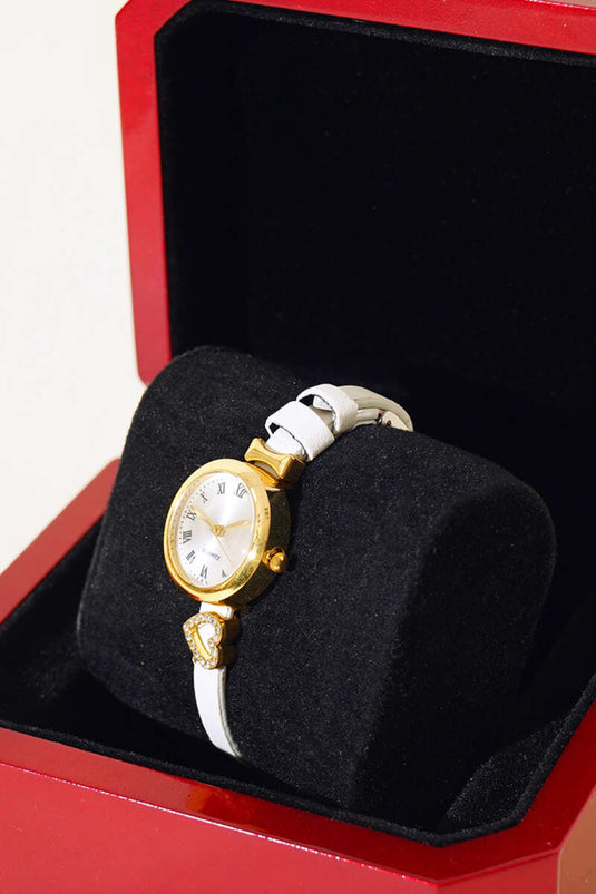 Montre-bracelet pour femme avec bracelet figuré et bracelet blanc