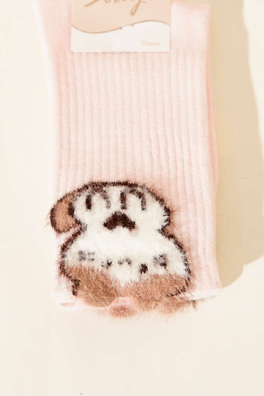 Figürlü Sakallı Kadın Soket Çorap Pembe