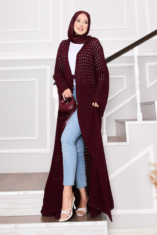 Cardigan en maille avec détails en maille et lien sur le devant Bordeaux