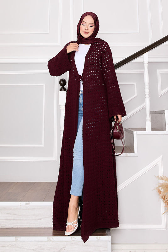 Cardigan en maille avec détails en maille et lien sur le devant Bordeaux